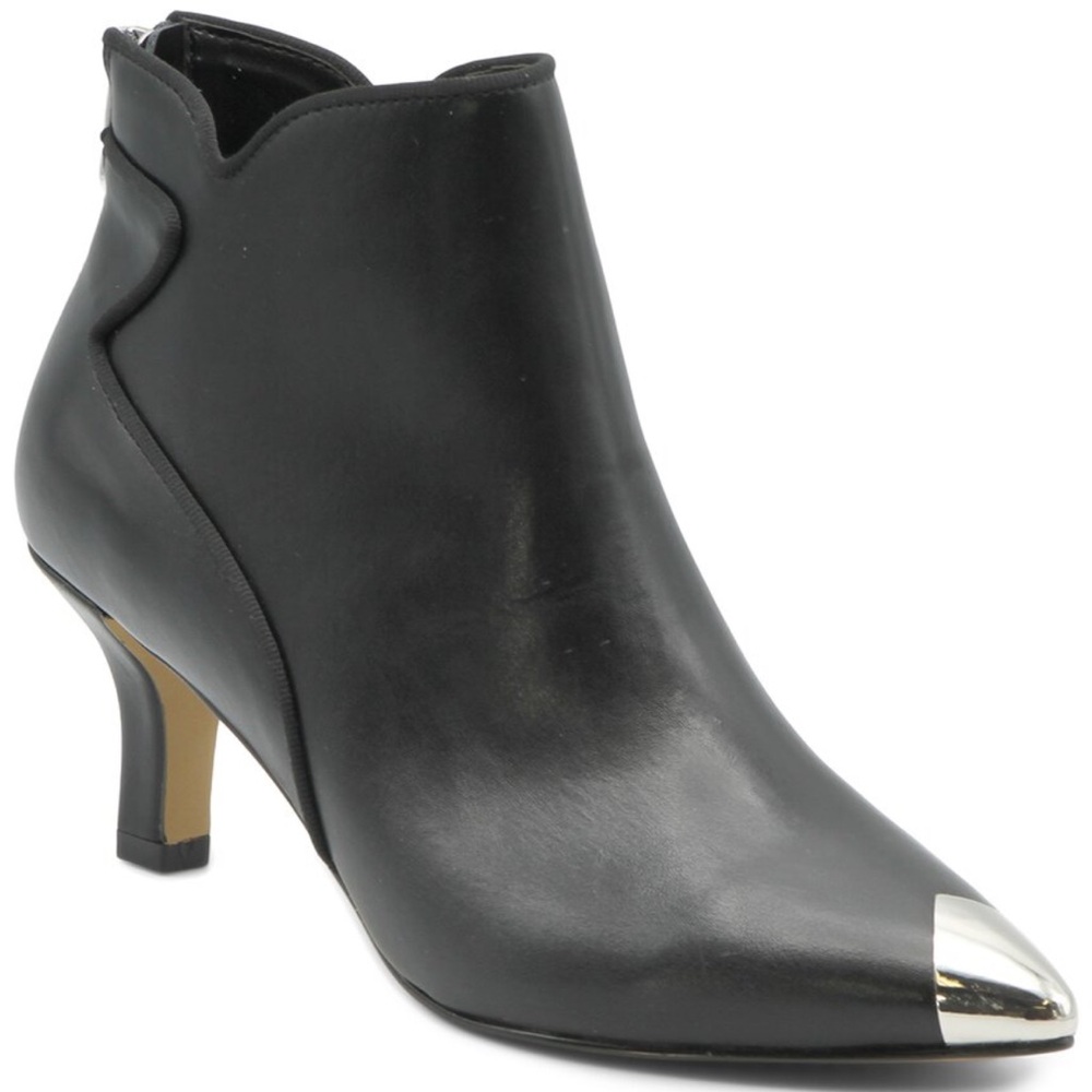 Adrienne Vittadini Black Ankle Booties with Metallic Tip